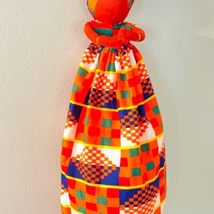 手作りアフリカンブルーケンテプリントプラスチックバッグホルダー人形バッグレディ