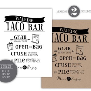 Walking Taco Bar Sign Printable 3 Sizes 2 Versions - Etsy