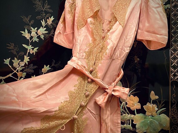 Antique Button Up Gown - Silk, Pink, Vintage, 1920