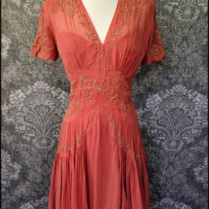 1940s Art Deco Silk Gown Vintage Pink Coral Soutache - Etsy