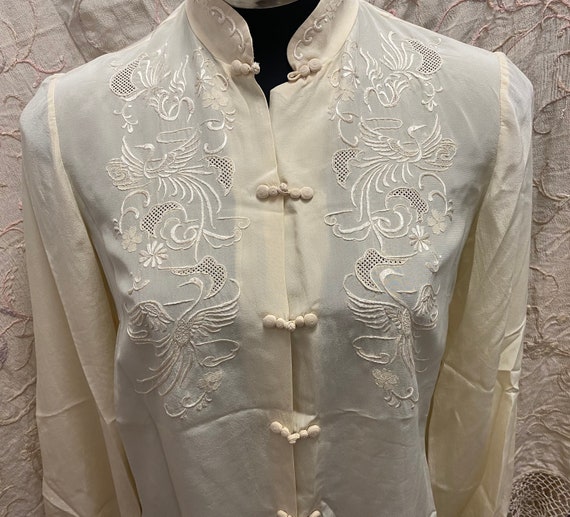 Vintage 1950s Oriental Embroidered Long Sleeve Sil