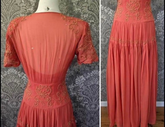 1940s Art Deco Silk Gown - Vintage, Pink, Coral, … - image 5