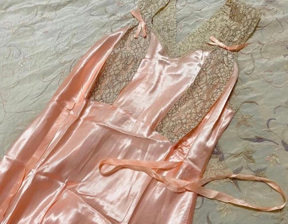 Vintage Lace Gown — 1940s, 40s, Peach, Pink, Alen… - image 1