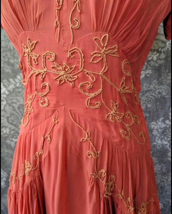 1940s Art Deco Silk Gown - Vintage, Pink, Coral, … - image 6