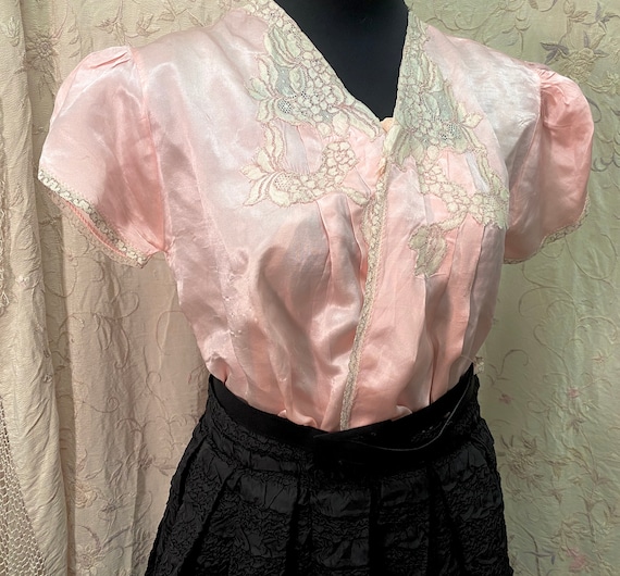 1940s Puff Sleeve Top — Pink, Vintage, Alencon Lac