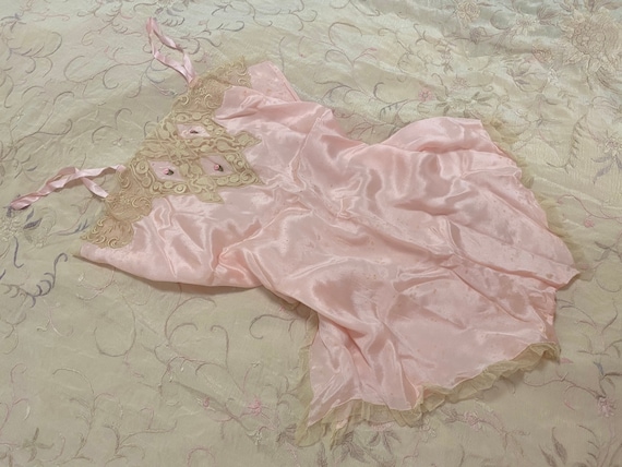French Soutache Pink Teddy — 1930s, Silk Satin, Ro