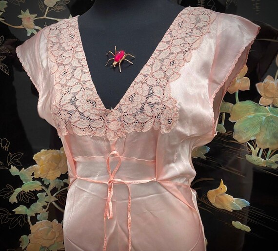 Vintage Pink Gown - 1930s, Silk Satin, Lingerie, D