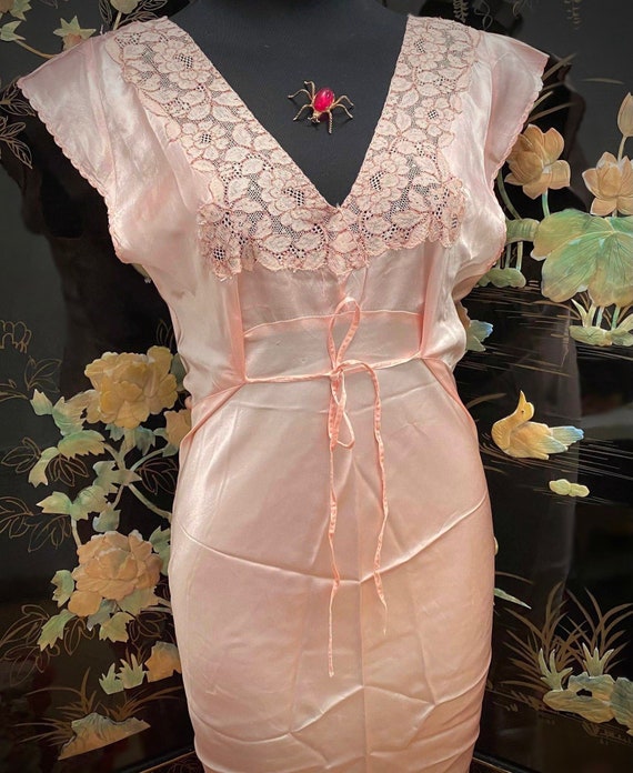 Vintage Pink Gown - 1930s, Silk Satin, Lingerie, … - image 3