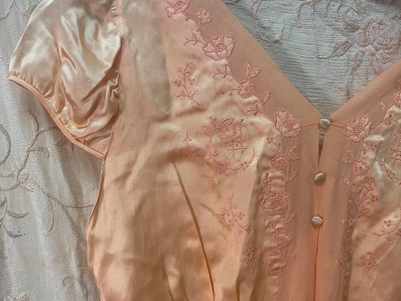 Pink 1930s Gown — Silk Satin, French, Buttons, Ale
