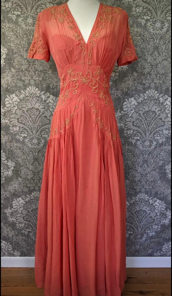 1940s Art Deco Silk Gown - Vintage, Pink, Coral, … - image 4