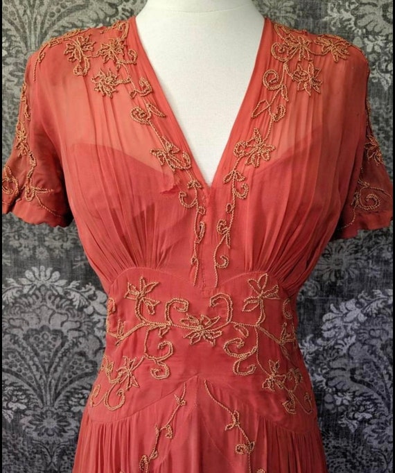 1940s Art Deco Silk Gown - Vintage, Pink, Coral, … - image 2