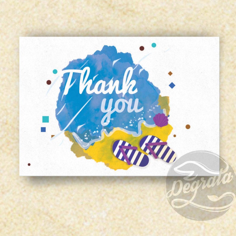 Printable Summer Beach Theme Thank You Cards INSTANT Etsy