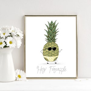 Hey Fineapple - Fine Art Print or Card - Punny Artwork - Funny Pineapple Kitchen Art