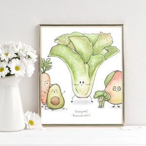 Everyone! Romaine calm! - Fine Art Print or Card - Food Puns - Funny Watercolor Art Print