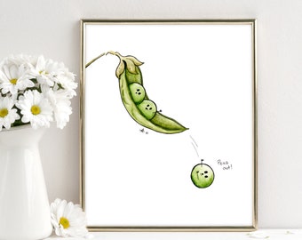 Peas out! - Fine Art Print or Card - Food Puns - Funny Watercolor Art Print