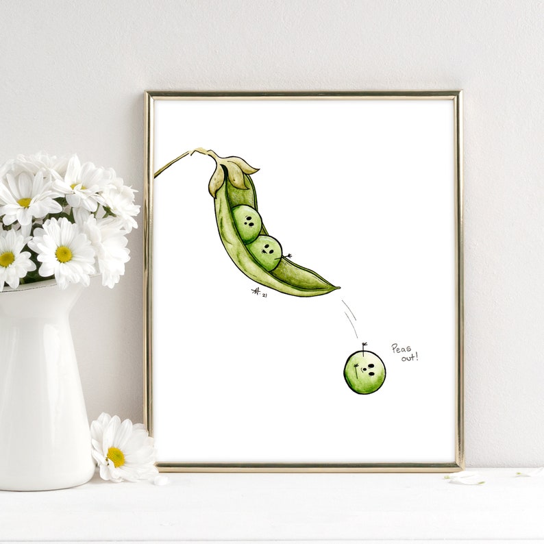 Peas out Fine Art Print or Card Food Puns Funny Watercolor Art Print Giclée Art Print