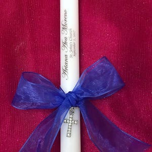 Personalized Baptismal Candles 10 inches 10 Personalized Ceremonial Baptism Candle with a bow, a charm. It's the perfect Baptism gift image 9