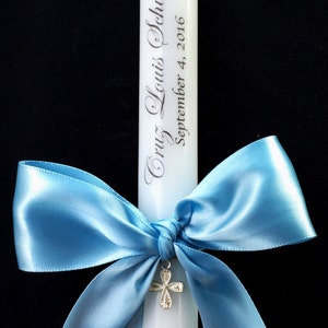 Personalized Baptismal Candles 10 inches 10 Personalized Ceremonial Baptism Candle with a bow, a charm. It's the perfect Baptism gift image 7