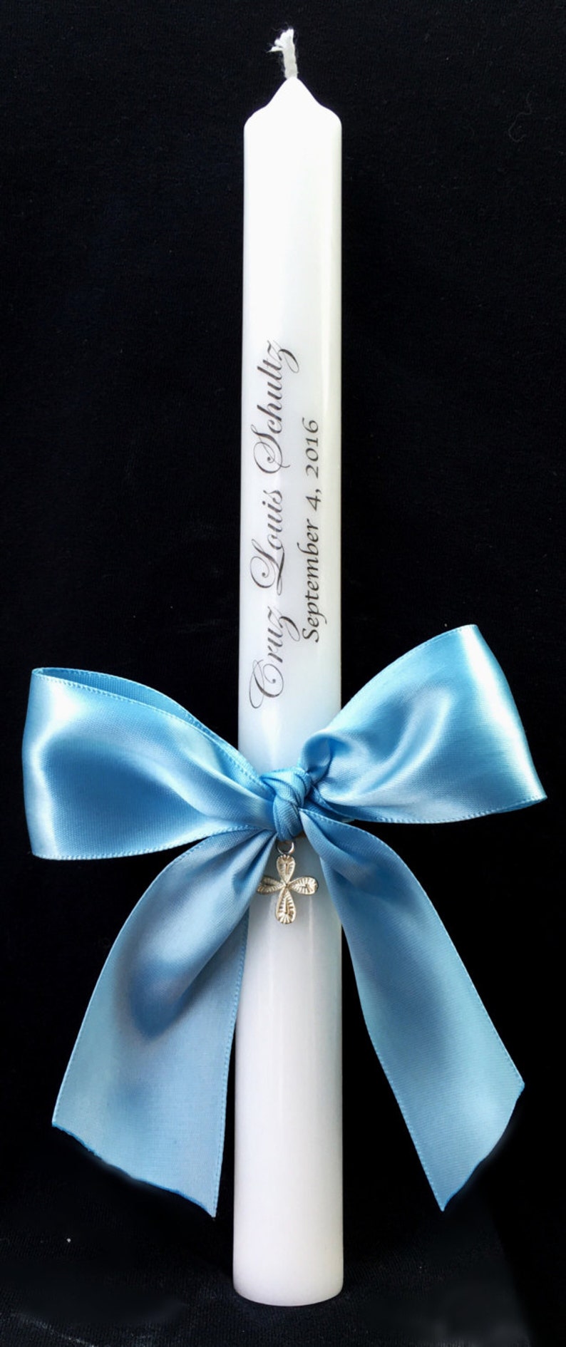 Personalized Baptismal Candles 10 inches 10 Personalized Ceremonial Baptism Candle with a bow, a charm. It's the perfect Baptism gift image 7