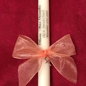 Personalized Baptismal Candles 10 inches 10 Personalized Ceremonial Baptism Candle with a bow, a charm. It's the perfect Baptism gift image 8