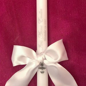 Personalized Baptismal Candles 10 inches 10 Personalized Ceremonial Baptism Candle with a bow, a charm. It's the perfect Baptism gift image 2