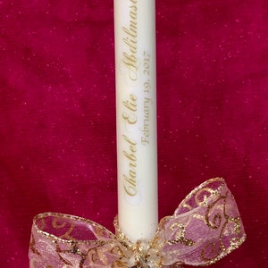 Personalized Baptismal Candles 10 inches 10 Personalized Ceremonial Baptism Candle with a bow, a charm. It's the perfect Baptism gift image 10