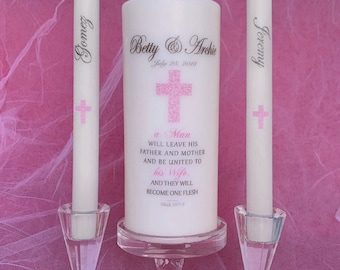 Personalized Cross Palm Ceremonial Wedding Unity Candles