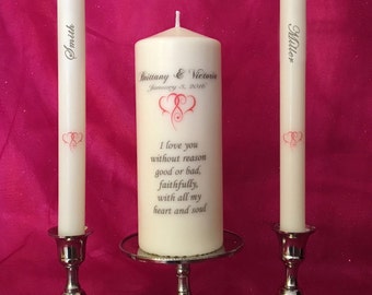 Personalized Double Hearts Wedding Unity Candle set for your Lovely Wedding or as a wedding gift.