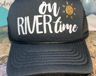 On RIVER time trucker hat