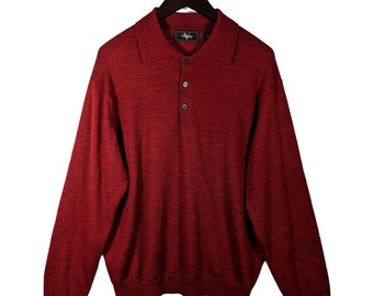 Roberto Villini Italian 100% Merino Wool Henley Collar Sweater Mens Large Oxblood