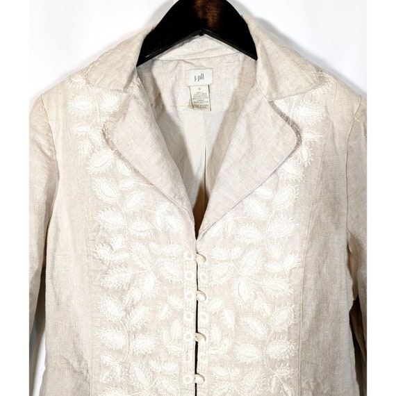 J Jill 100% Linen Cream Blazer Jacket Size 8 Embr… - image 3