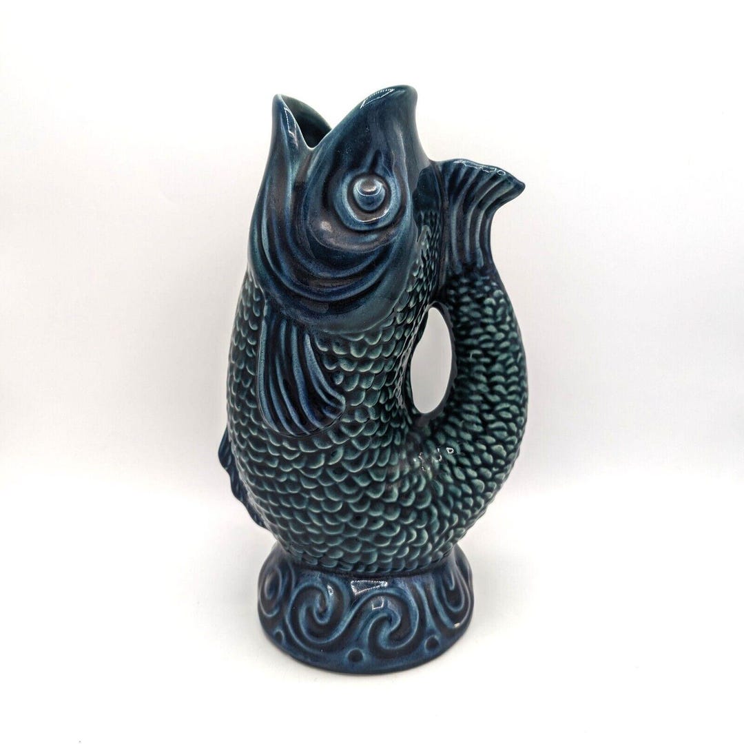 Photo inspiration: Gallery Detail: Vintage Portugal Majolica Blue Fish Ceramic Water Jug Pitcher Olfaire