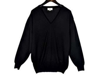 Bally Herren Golf Pullover in Schwarz aus Schurwolle Größe 42 V-Neck Designer Preppy Knit
