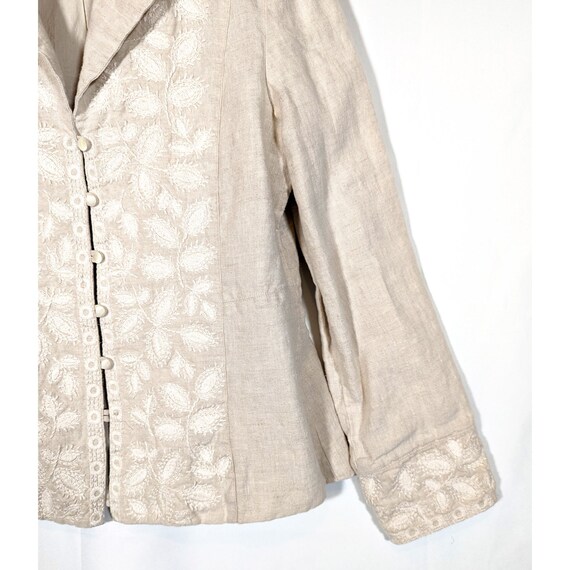 J Jill 100% Linen Cream Blazer Jacket Size 8 Embr… - image 5