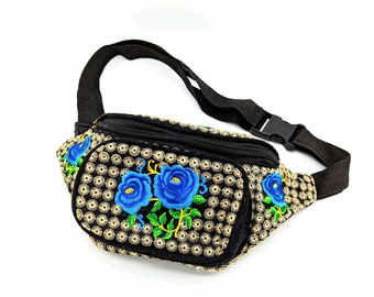 Vintage Fully Embroidered Floral Boho Fanny Pack Zip Bum Bag Sling Bohemian FLAW