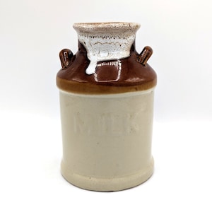 Vintage Hand Thrown Stoneware Milk Crock Jug Salt Glaze Farmhouse 1980s 80s 7&quot;
