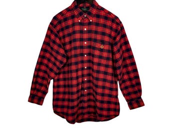 LRL Ralph Lauren Men's Flannel Shirt FALL COLORS Red Plaid Size M Western Rugged