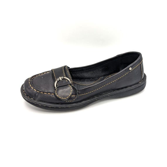 BORN Mindy Slip on Comfort Loafer Black Leather Buckle Witchy Mules Flats 8 39 Etsy