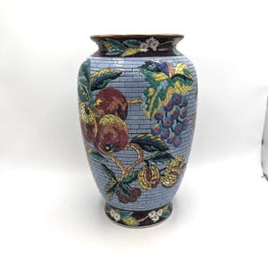 Mid Century Italian Mosaic Porcelain Pottery Vase Urn HUGE 12x8&quot; Mediterranean