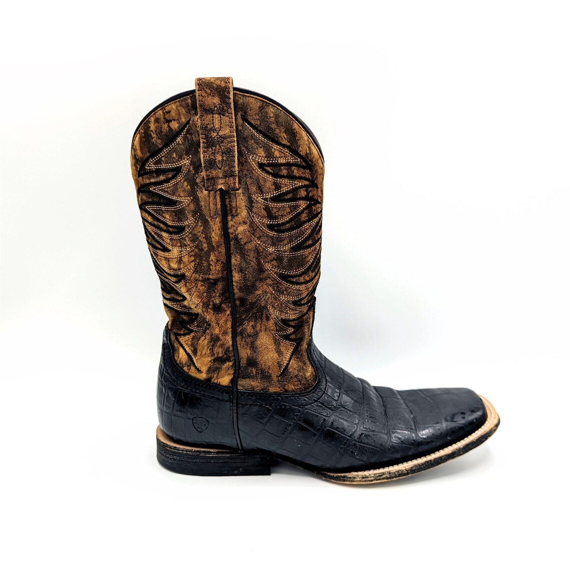 Mens Size 5 (36.5) Ariat FIRECATCHER Square Toe Western Cowboy Boots Gator Brown, photo 1 sur 5