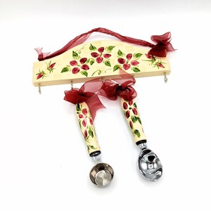 Vintage Hand Painted Italy Hardwood Wooden Kitchen Hanging Utensil Set Farmhouse
