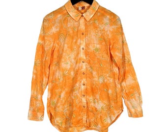 Blusa Pilcro Anthropologie com botões, feminina, tamanho XS, laranja, creme, tie-dye, bordada