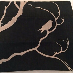Contemporary Bird on Tree Branch Linen Pillow Cover 17&quot;x17&quot; Square Throw Green