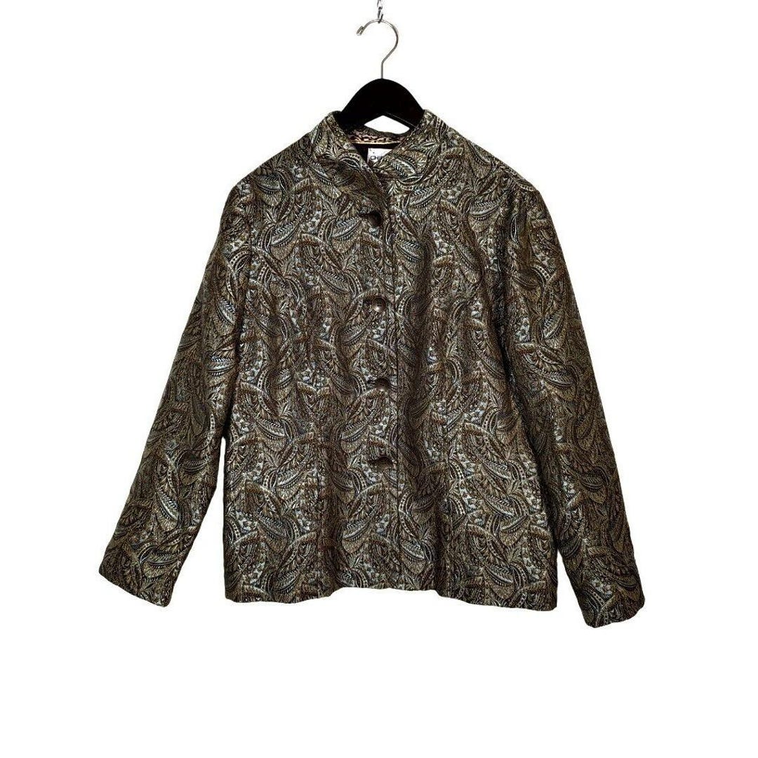 Chicos Sz 2 (large) Kimono Jacket Embroidered Metallic Gold Teal Blazer ...