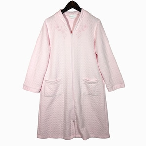 Miss Elaine Size Medium Blush Pink Super Soft Muumuu Full Zip Quilted Nightgown