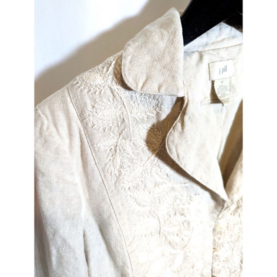 J Jill 100% Linen Cream Blazer Jacket Size 8 Embr… - image 8