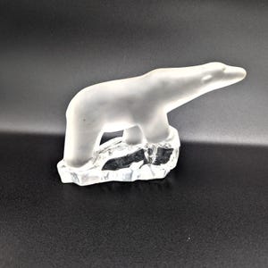 Vintage 1980s Swedish REIJMYRE Frosted Glass Solid Polar Bear on Ice Figurine 8&quot;