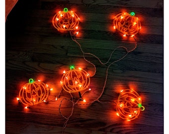 Vintage 1980s Halloween Pumpkin Silhouette String Lights Jack O Lantern WORKS