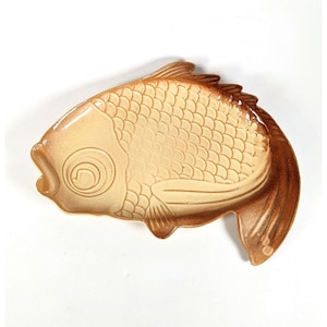 Vintage LARGE 16x11&quot; Handmade Stoneware Carp Goldfish Koi Platter Ceramic