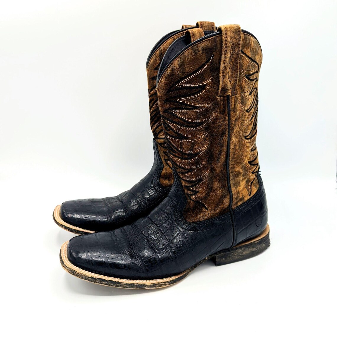 Mens Size 5 (36.5) Ariat FIRECATCHER Square Toe Western Cowboy Boots Gator Brown, photo 2 sur 5